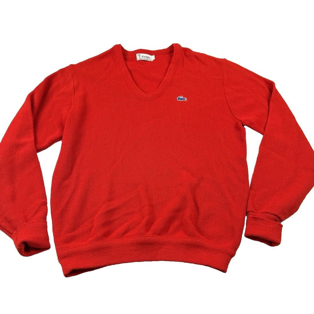 Vintage Lacoste‎ IZOD Sweater Men's Large Red Long Sleeve Grandpa Cobain Orlon